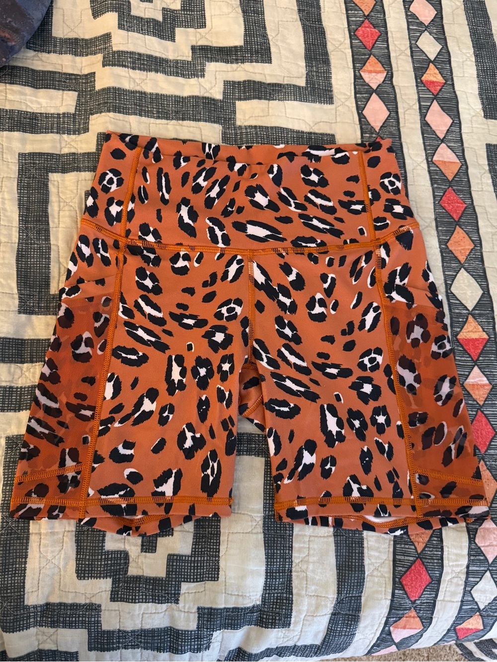 Fabletics Rust Leopard Print High-Waist Bike Shorts